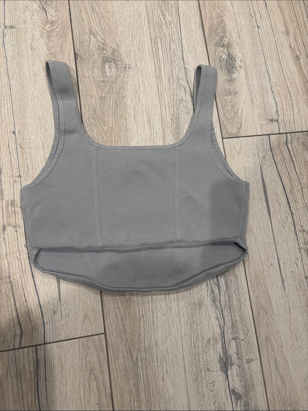 Aritzia Gray Ribbed Square-Neck Crop Top - Picture 2 of 2